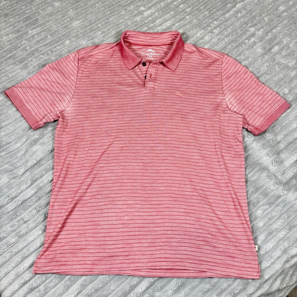 Tommy Bahama Island Zone‎ Polo Shirt Red Striped Performance Mens Size Large
